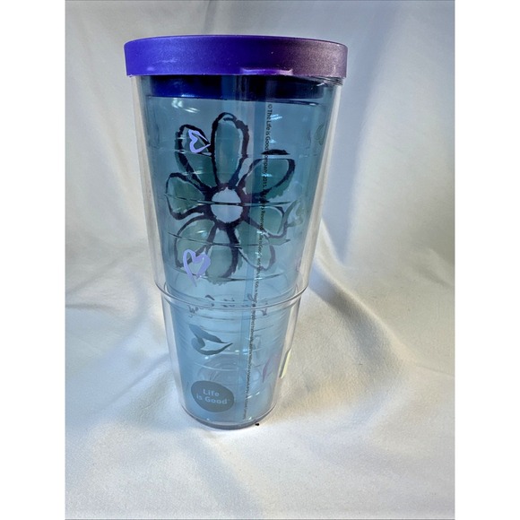 Life is Good Daisy Tervis Tumbler Insulated Hot or Cold 24oz.  Purple Top - Picture 3 of 10